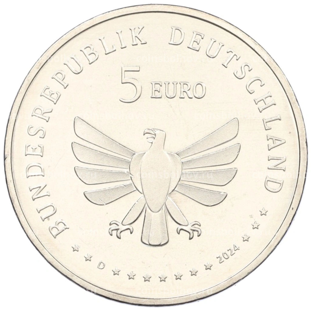 Монета 5 евро 2024 года D Германия Чудесный мир насекомых Жук-олень