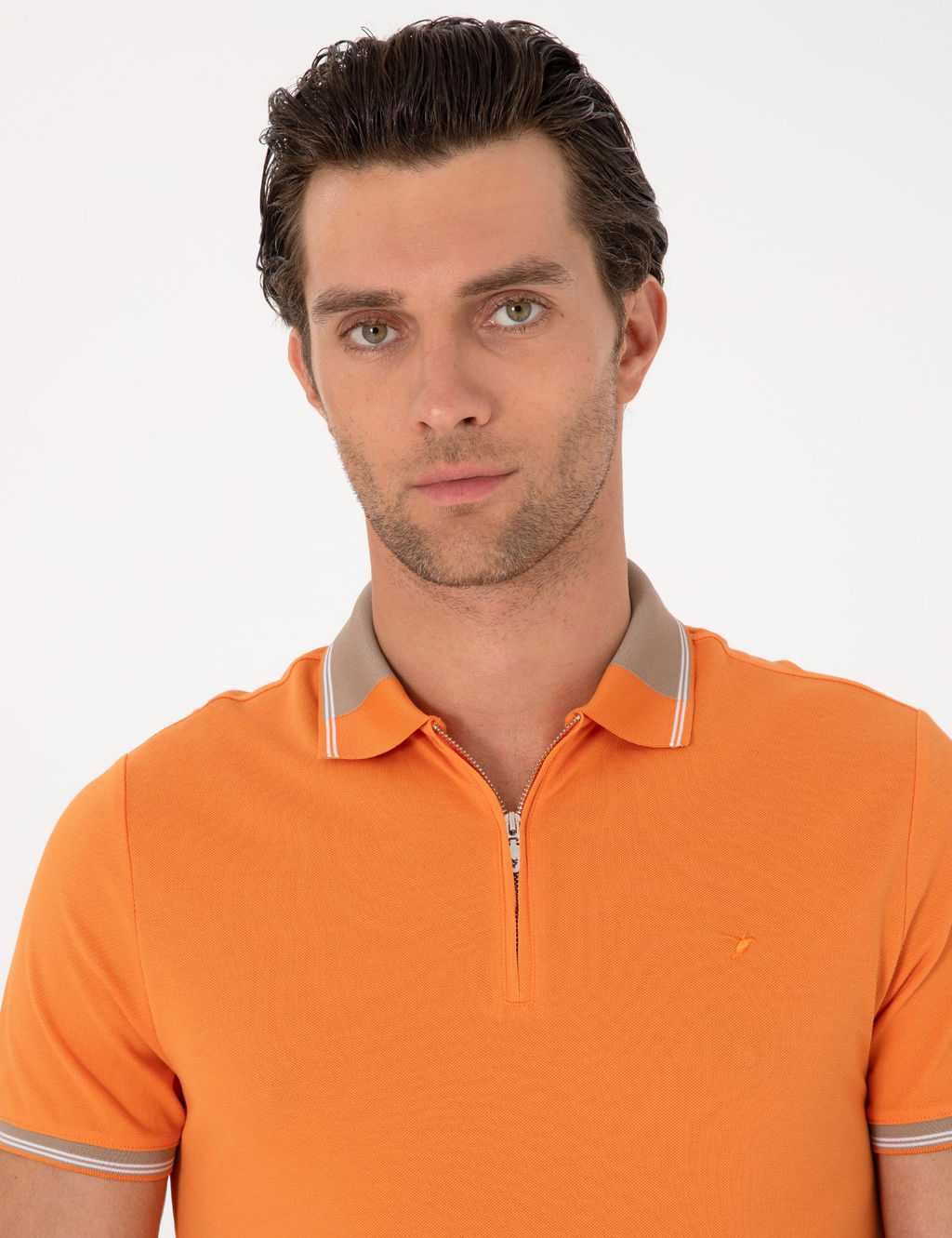 Turuncu Slim Fit %100 Pamuk Fermuarl_ Polo Yaka T-shirt - Cacharel фото 2
