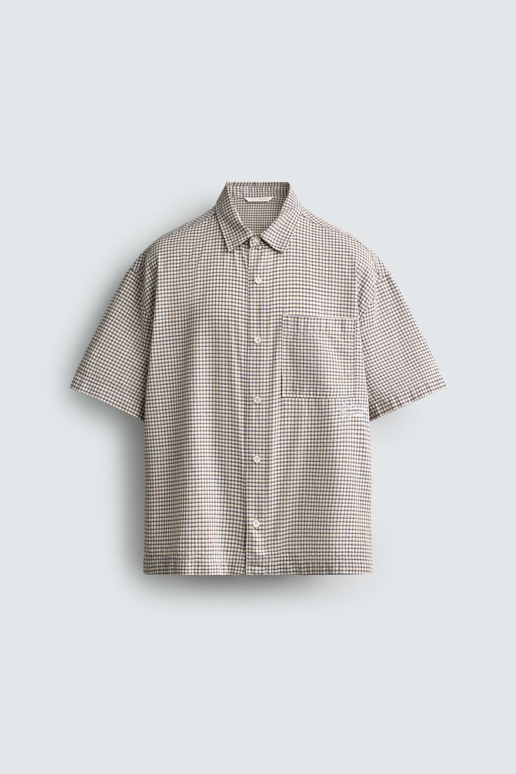 CAMISA RELAXED FIT CUADROS TEXTO / Azul - Zara фото 7