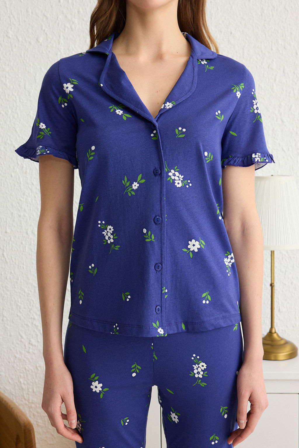 Trendyolmilla Mint %100 Pamuklu Cicekli F?rf?rl? Orme Pijama Tak?m? THMSS24PT00227  фото 14