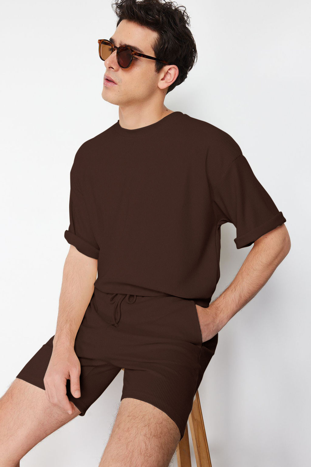 Basic Kahverengi Regular/Normal Kesim Orta Boy Bagc?kl? Dokulu K?r?smaz Ottoman Sort TMNSS23SR00039