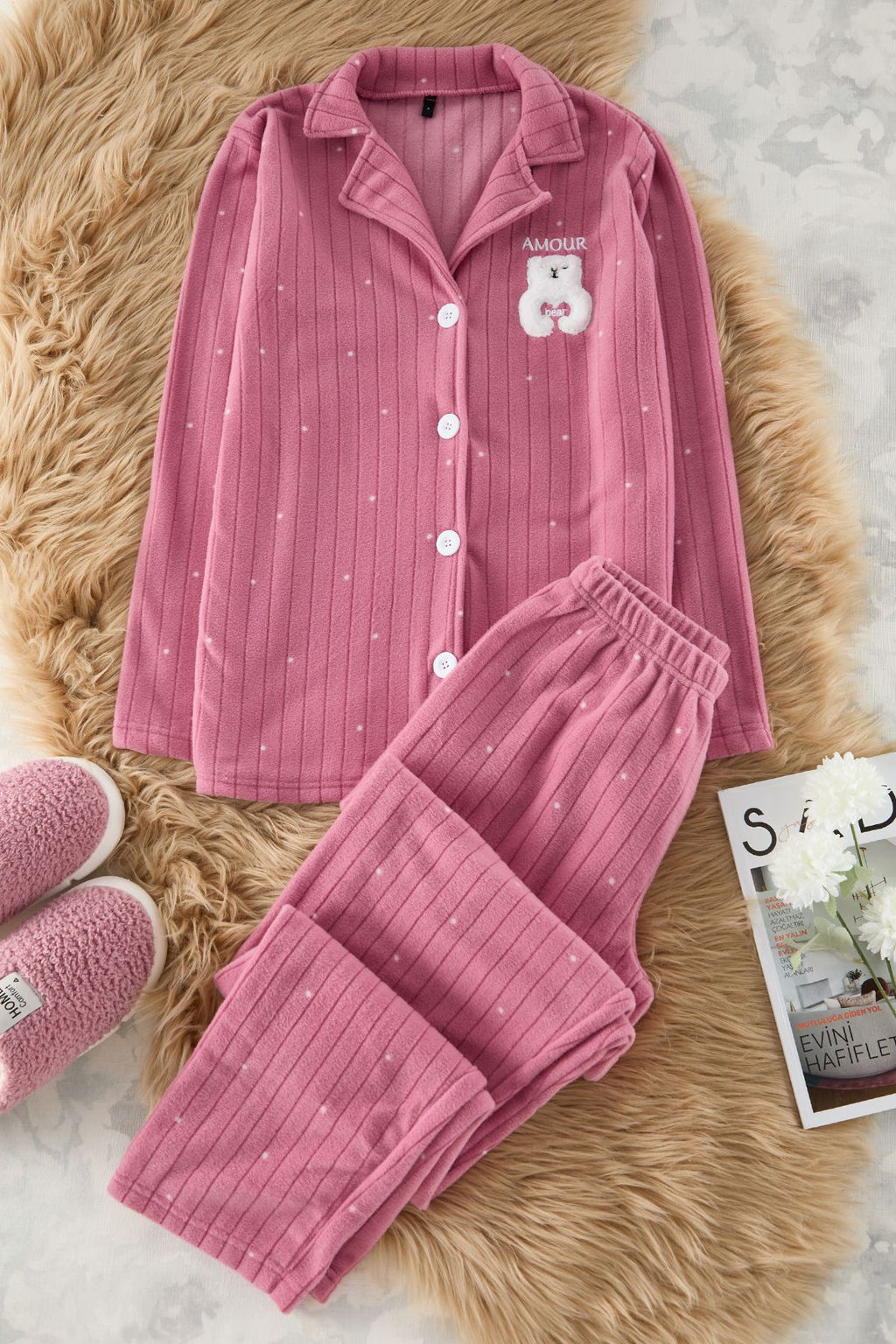 Trendyolmilla Lacivert Puantiyeli Hayvan Bask?l? Polar K?sl?k Orme Pijama Tak?m? THMAW24PT00176 фото 16