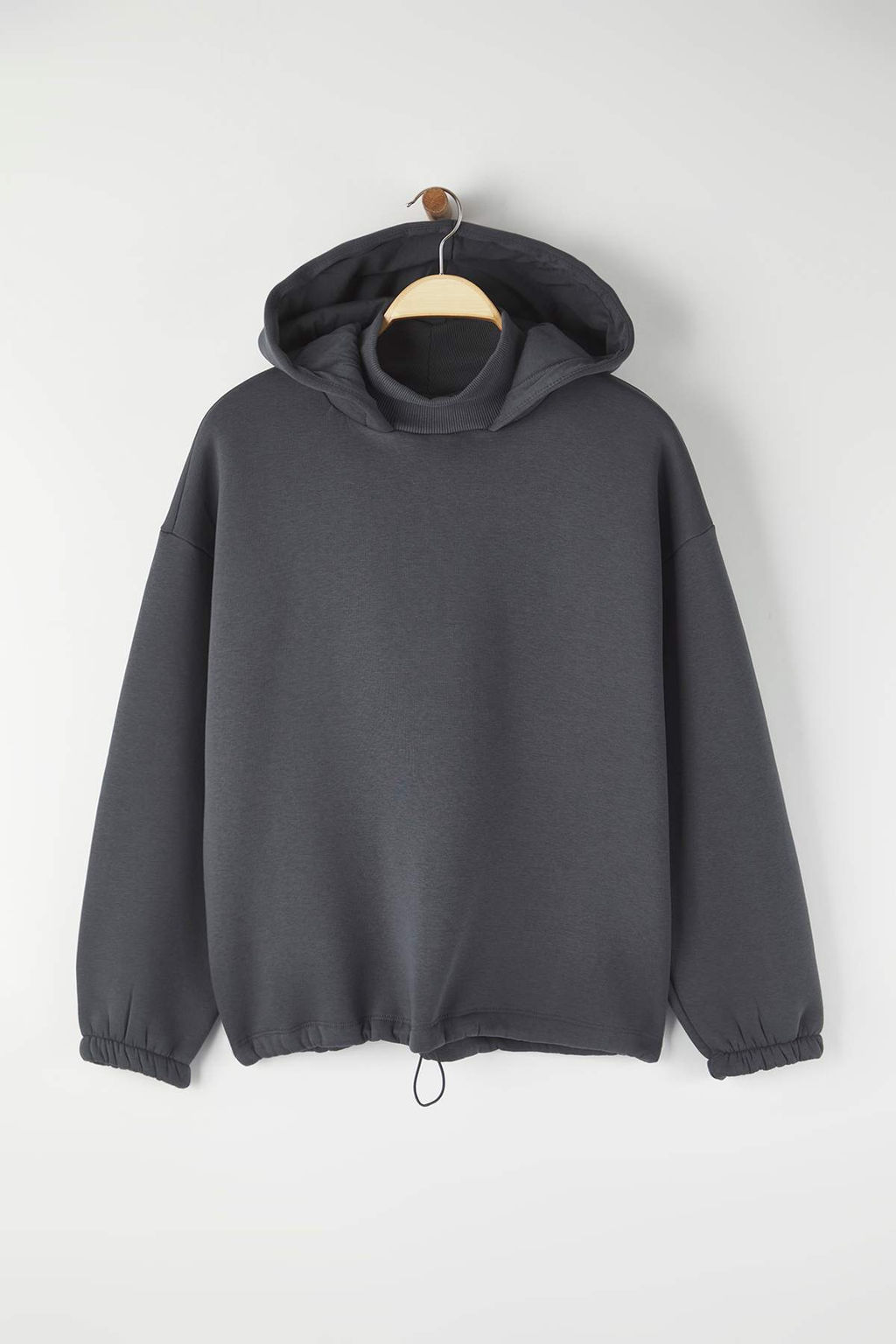 Antrasit Oversize/Genis Kal?p Kal?n Ici Polarl? Orme Sweatshirt TWOAW26SW00115 - Trendyolmilla фото 5