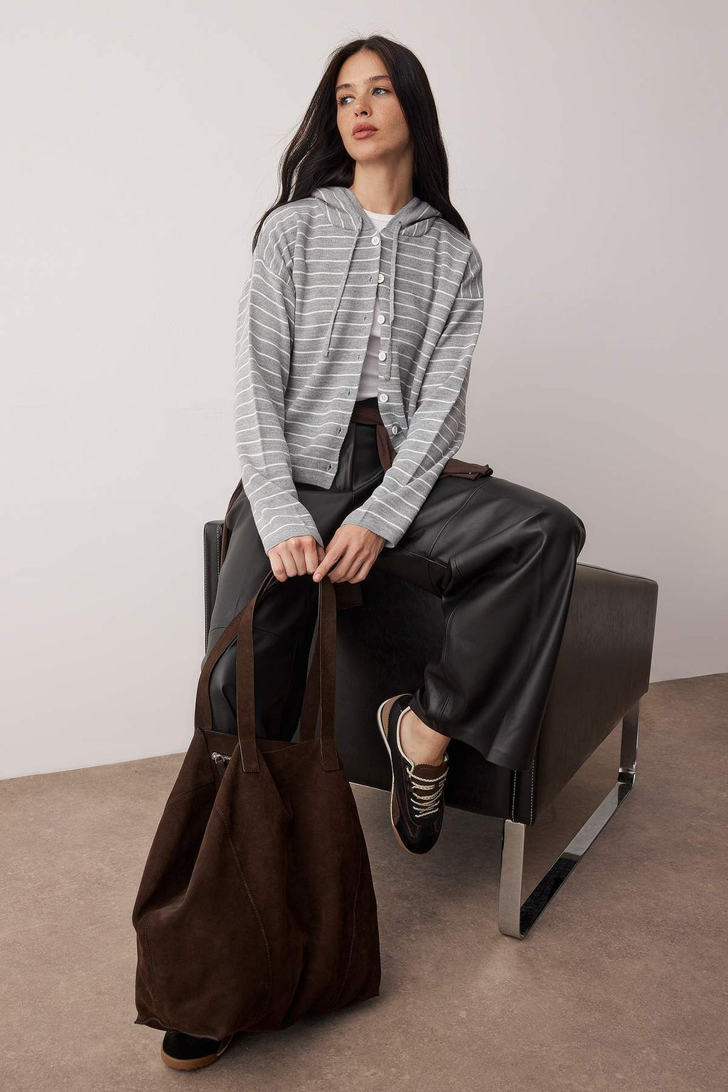 Gri Cizgili Kapusonlu Triko H?rka TWOAW26HI00288