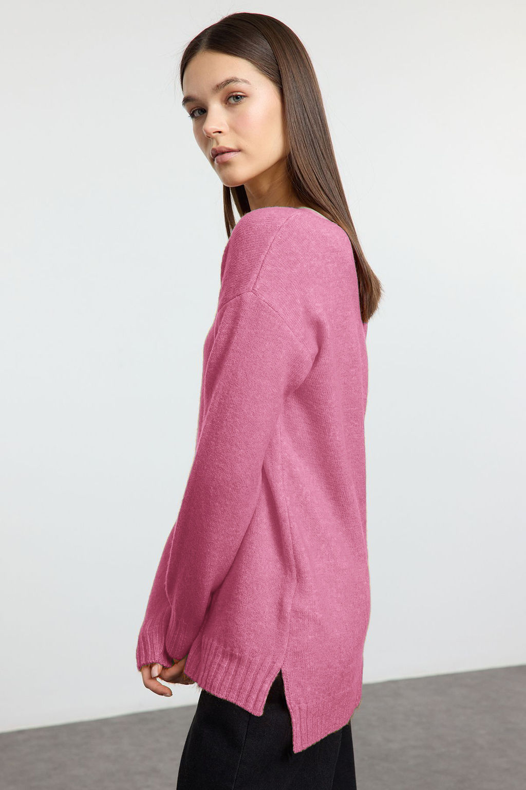 Pembe Yunlu Kay?k Yaka Basic Triko Kazak TWOAW25KZ00010