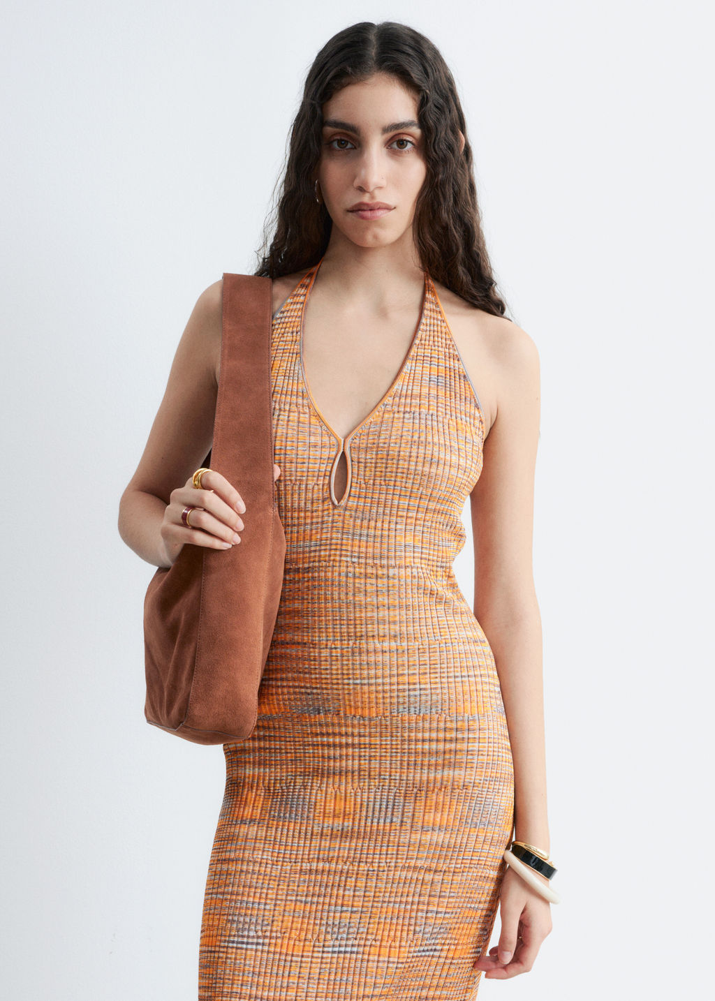 Vestido midi jaspeado con cuello halter - H&m фото 5