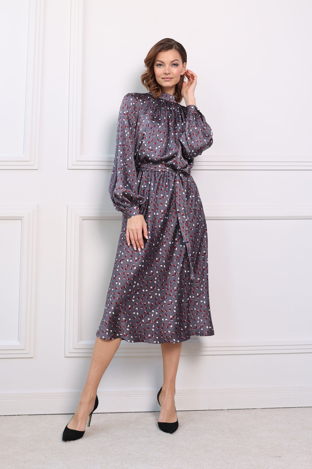 Платье миди из шёлка с юбкой трапеция - Looklikecat фото 2