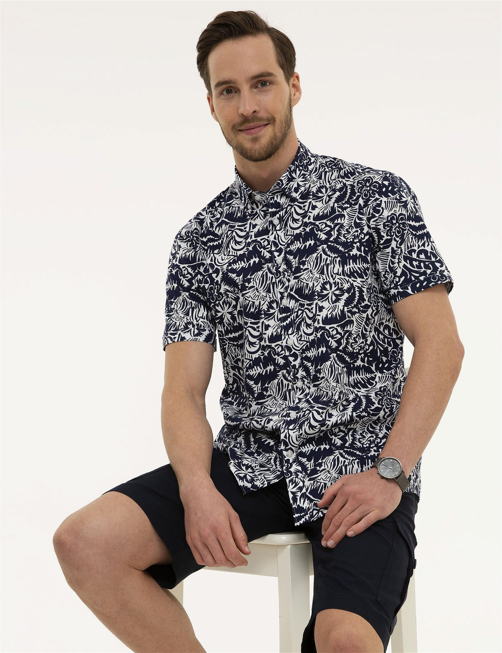 Lacivert Standart Fit Keten Kar___ml_ Bermuda _ort - Pierre cardin фото 3