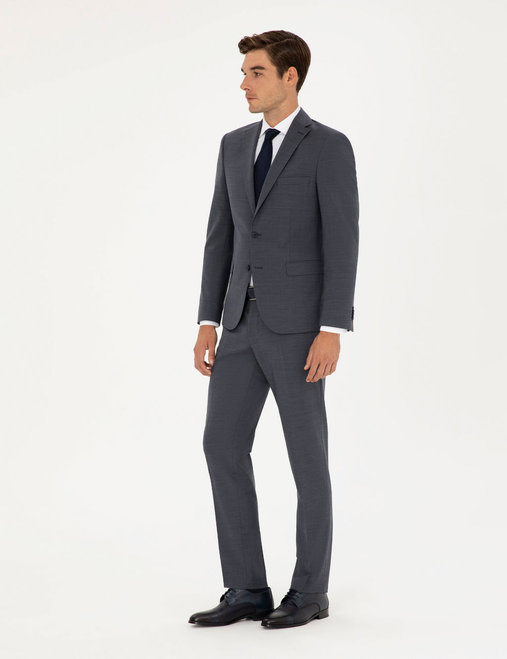 Koyu Mavi Slim Fit Y_nl_ Tak_m Elbise