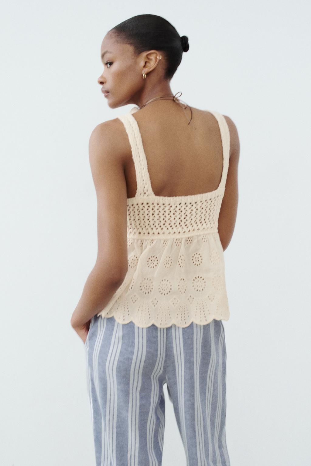 CONTRAST KNIT TOP WITH CUTWORK EMBROIDERY - Zara фото 3