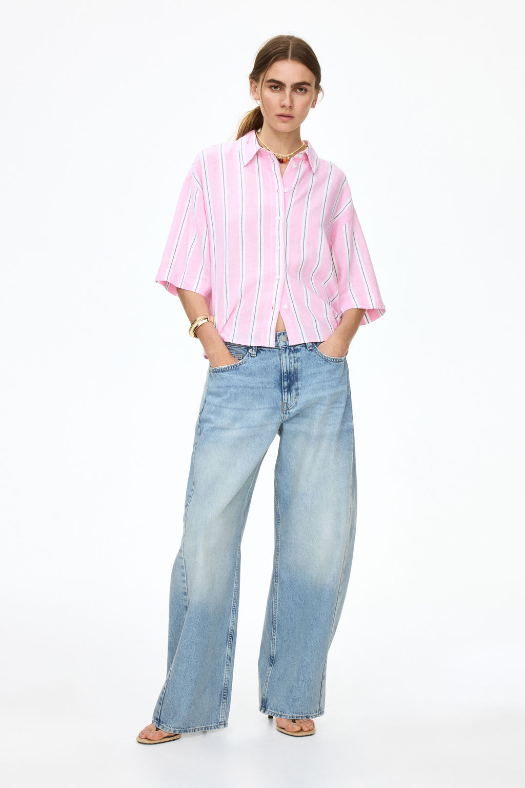 Camisa oversize en mezcla de lino - H&m фото 9