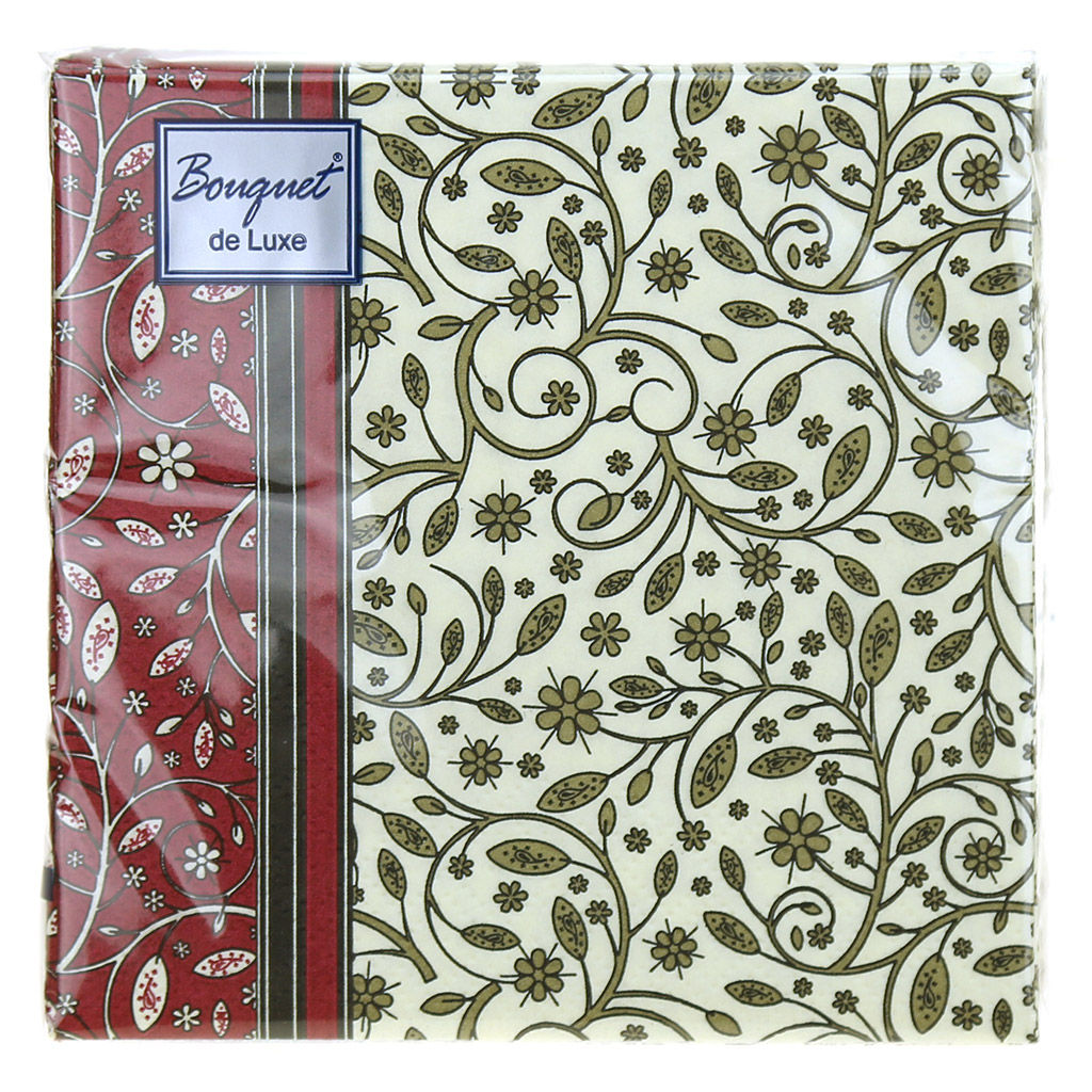 Салфетки бумажные Bouquet de Luxe 24х24см, 3-х слойные, 25 штук в упаковке, 100% целлюлоза, Ажурный узор (Россия)  фото 2