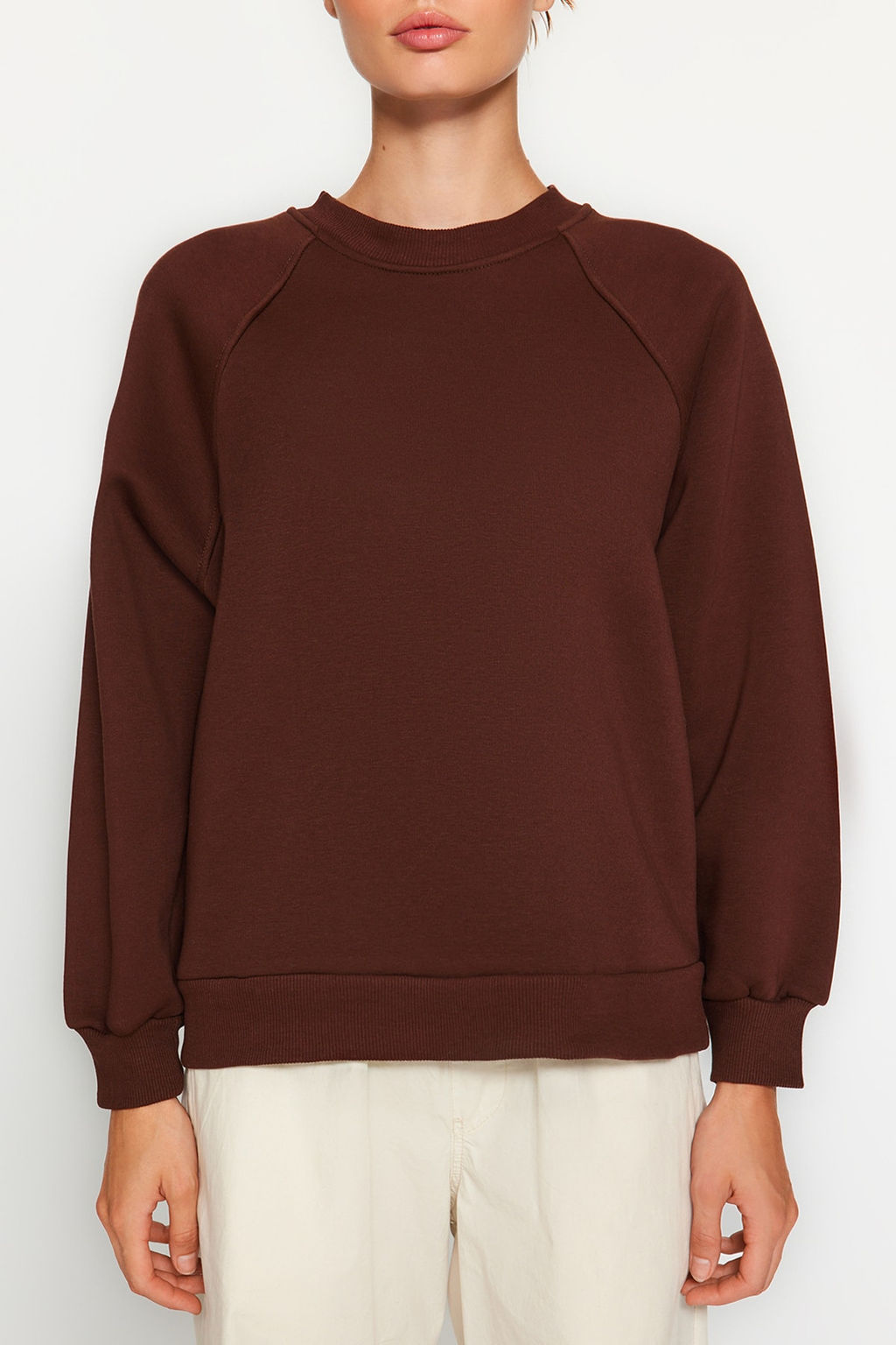 TRENDYOLMILLA Bordo Relaxed/Rahat Kal?p Basic Reglan Kol Bisiklet Yaka Orme Sweatshirt TWOAW24SW00104 фото 16