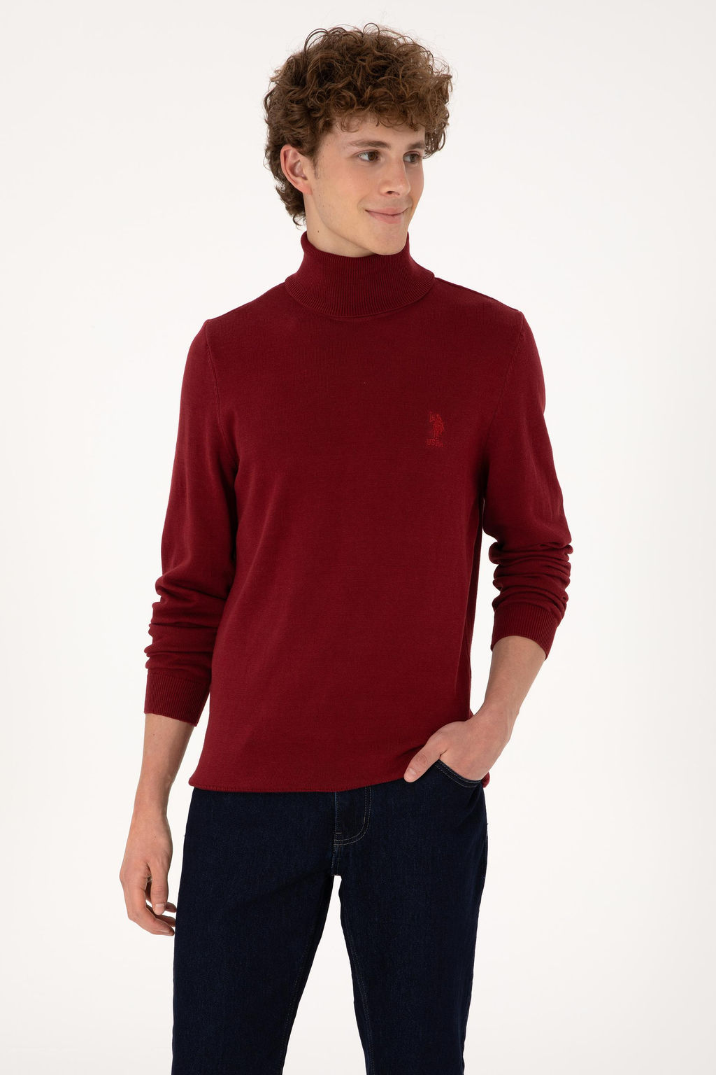 Erkek Slim Fit Bo_azl_ Yaka Bo_azl_ Basic Kazak