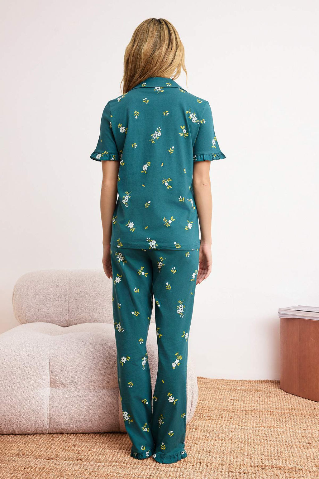 Trendyolmilla Mint %100 Pamuklu Cicekli F?rf?rl? Orme Pijama Tak?m? THMSS24PT00227  фото 24