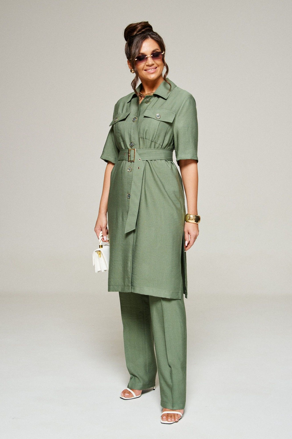 Костюм 6336 хаки, Брюки, Блуза, Топ - Beautiful and free фото 9