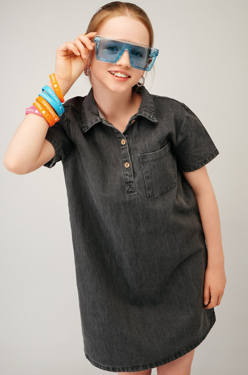 Джинсовое платье с коротким рукавом для девочки Happyfox