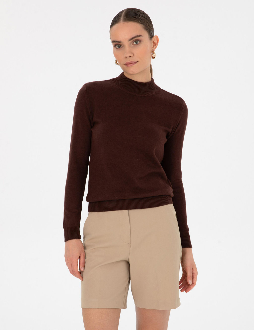 Kahverengi Slim Fit Basic Kazak