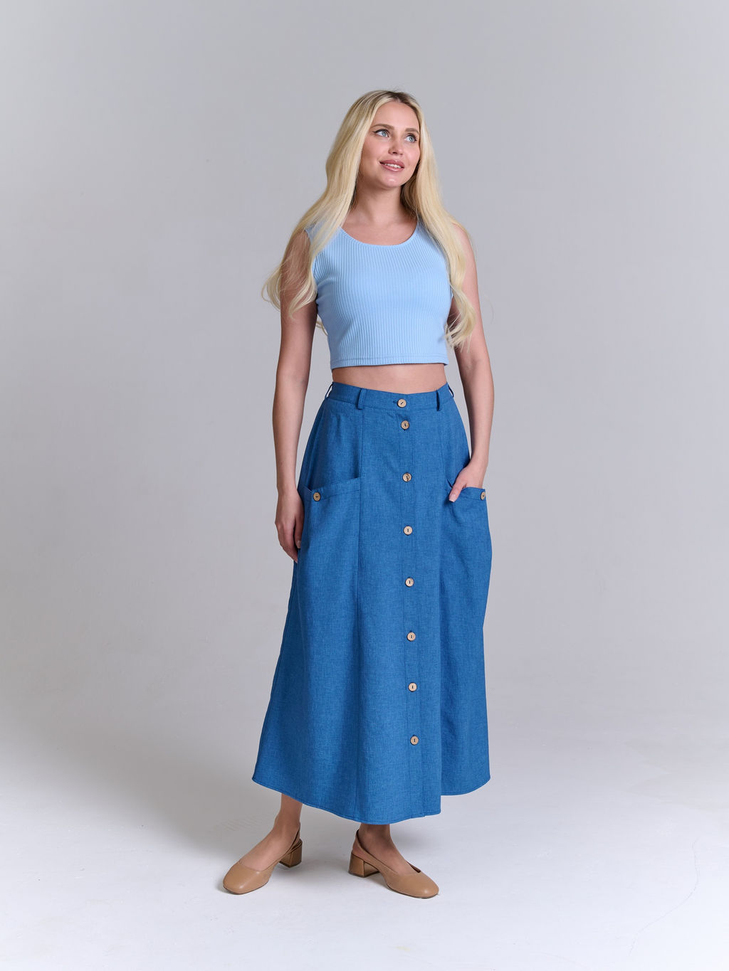 Льняная юбка с резинками по бокам лен с вискозой