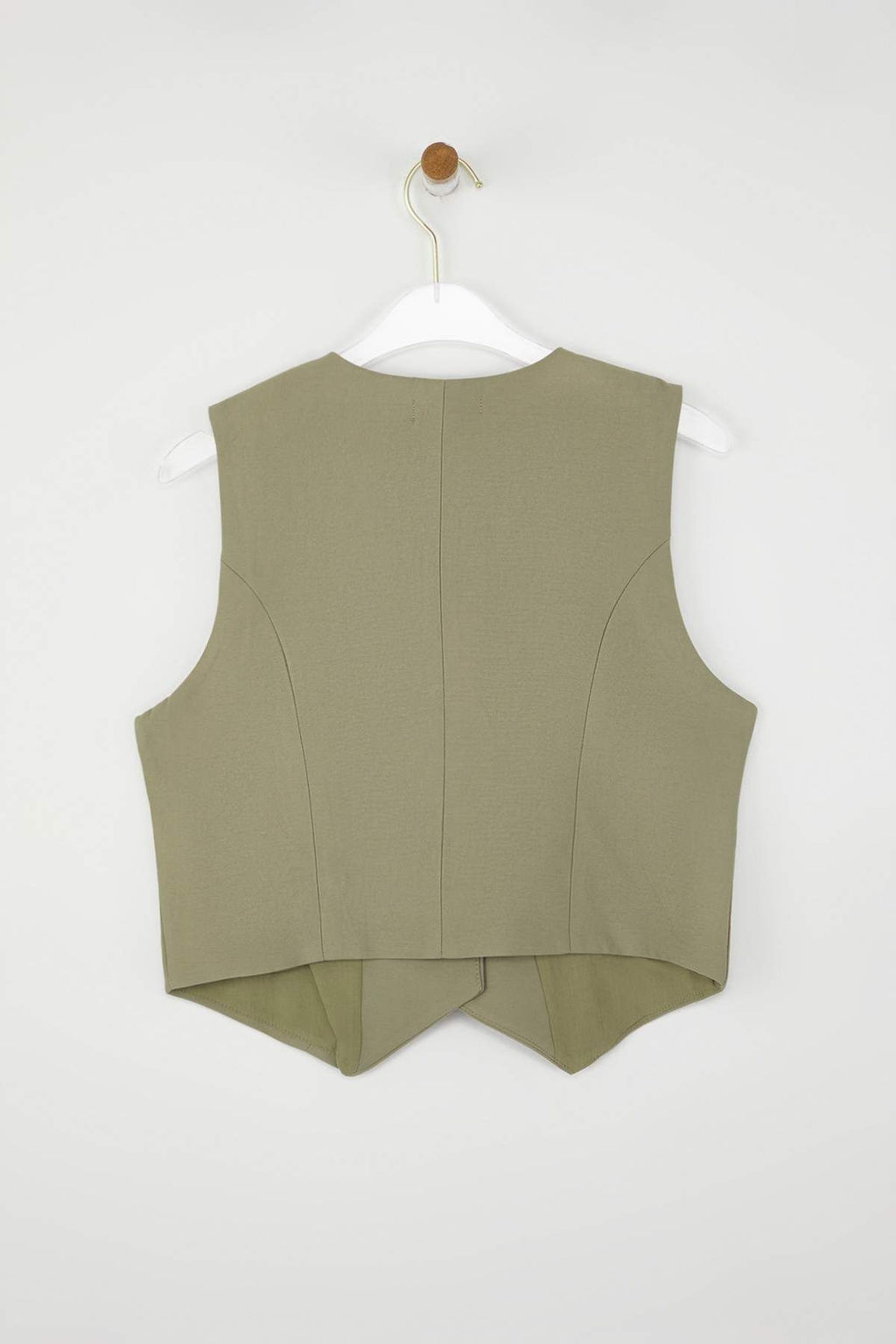 Haki Fitted Keten Gorunumlu Kruvaze Kapamal? Crop Yelek TWOSS25YE00122