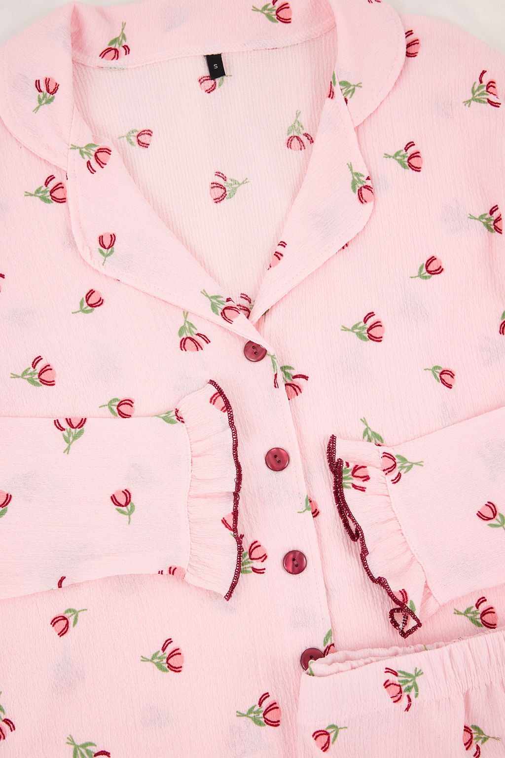 Pembe Cicekli F?rf?r ve Baby Overloklu Burumcuk Dokulu Orme Pijama Tak?m? THMSS26PT00017 - Trendyolmilla фото 14