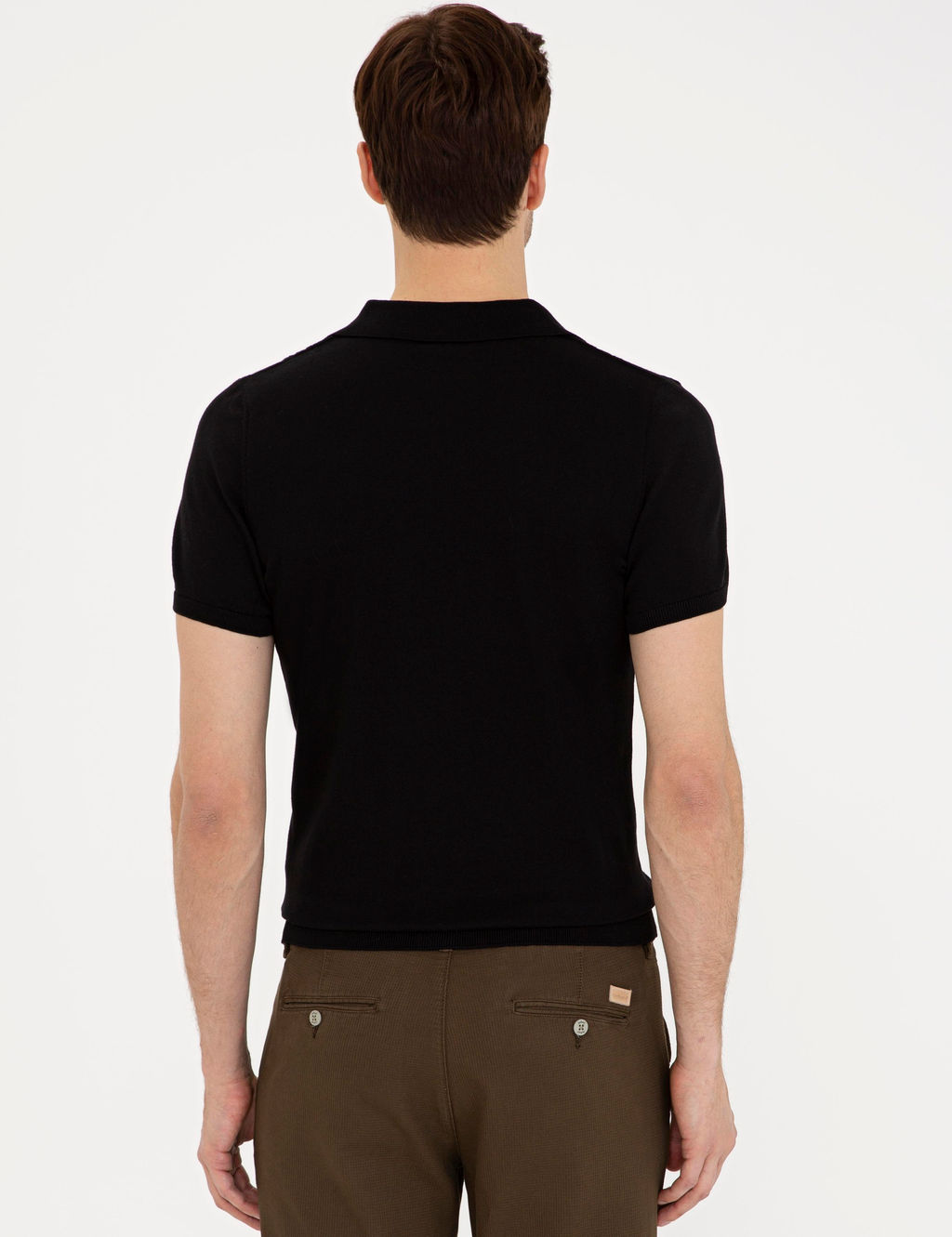 Черный трикотажный свитер приталенного кроя с воротником-поло - Cacharel фото 8