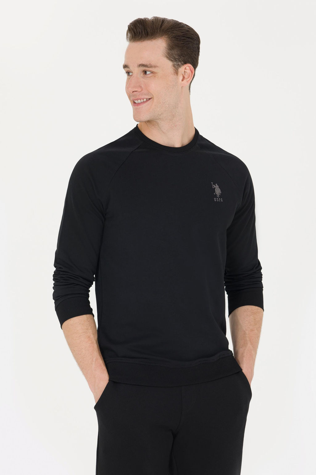 U. S. Polo Assn / Мужской черный базовый свитшот с круглым вырезом - U.s. polo assn фото 16