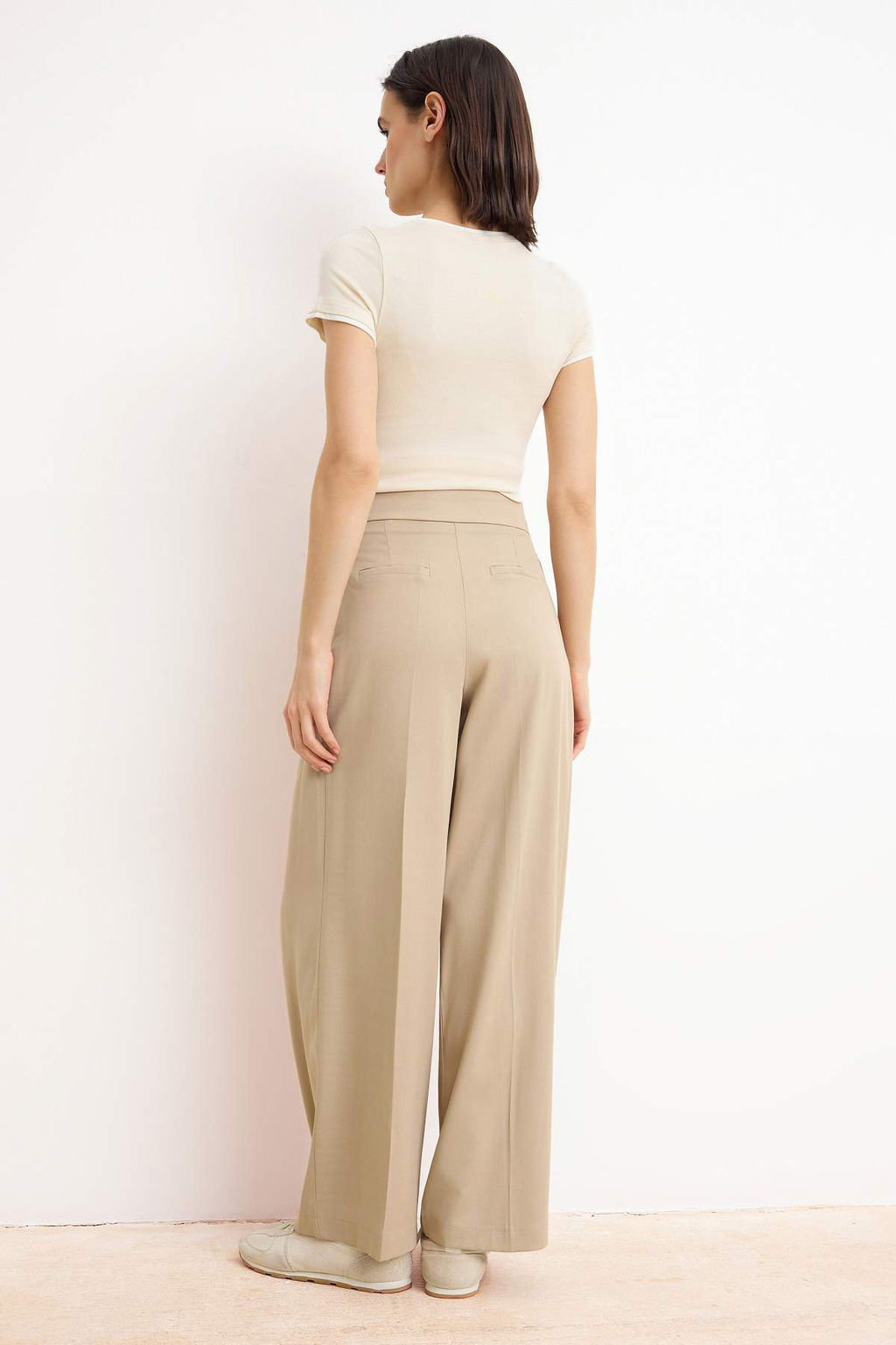 Bej Baglama Detayl? Wide Leg/Genis Paca Kumas Pantolon TWOSS26PL00068 - Trendyolmilla фото 4