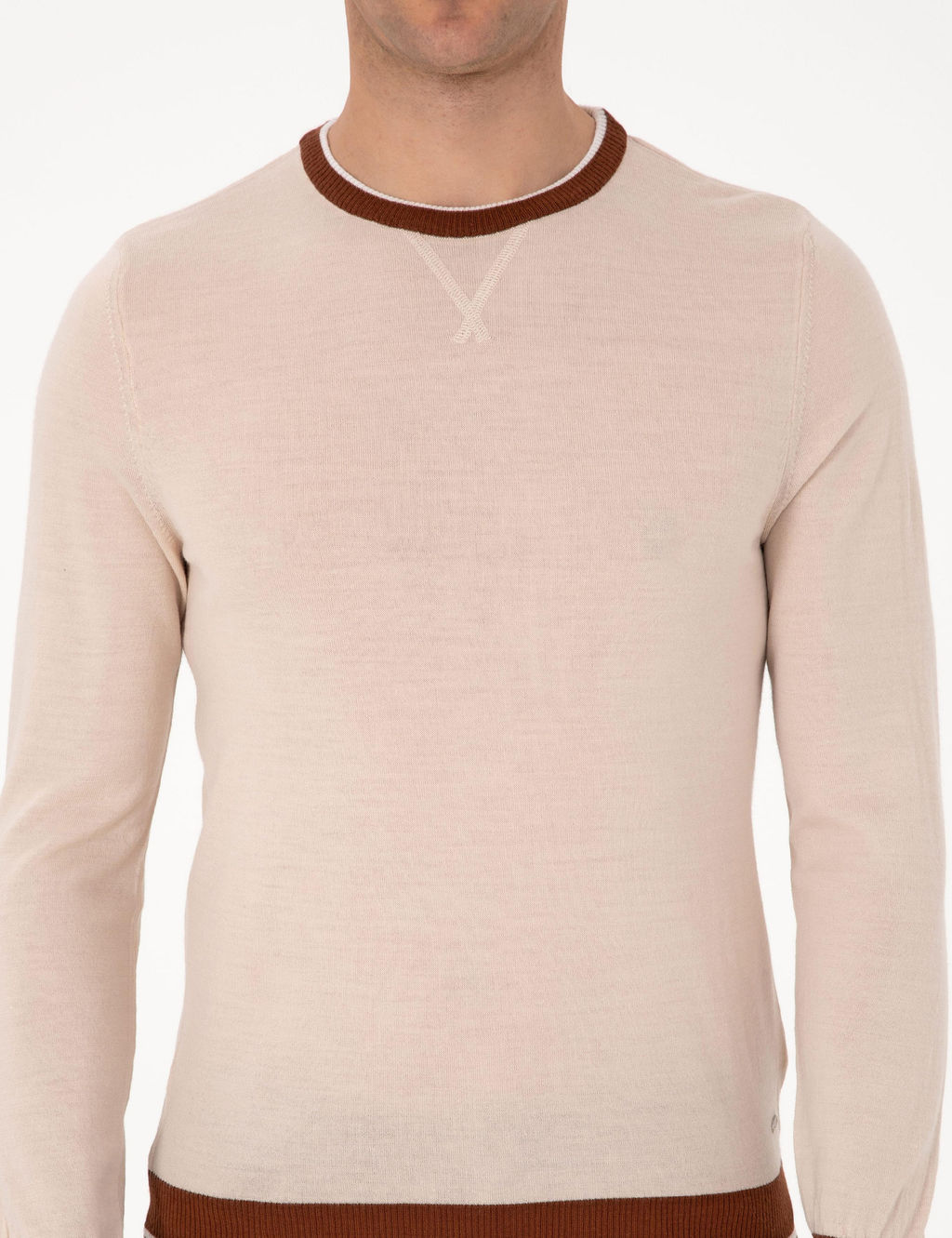 Kum Melanj Slim Fit Bisiklet Yaka Y_n Kar___ml_ Triko Kazak - Pierre cardin фото 6