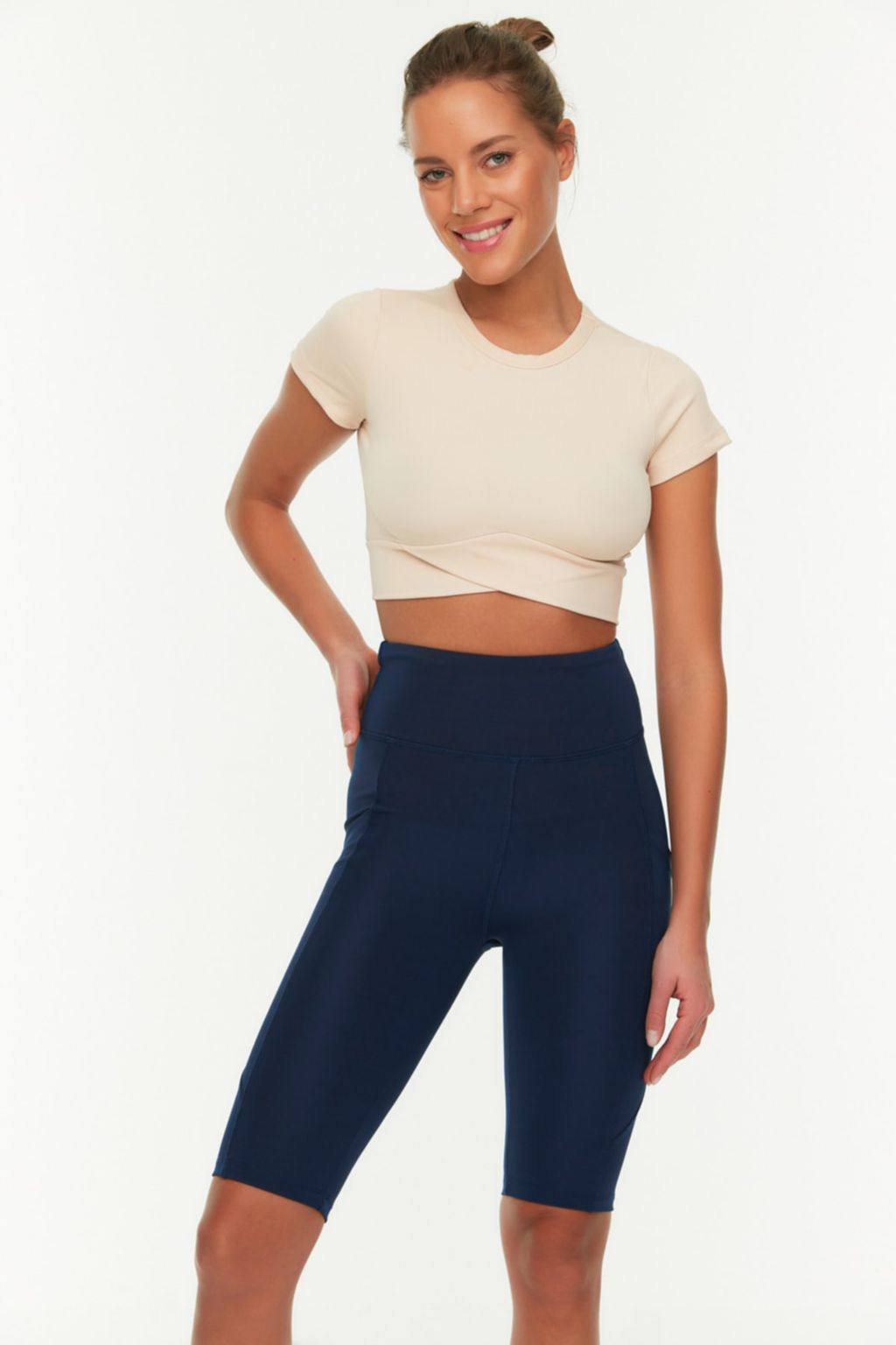 TRENDYOLMILLA Lacivert Toparlay?c? Yuksek Bel Cep Detayl? Orme Spor Biker/Bisikletci/K?sa Tayt TWOAW21TA0064 фото 3