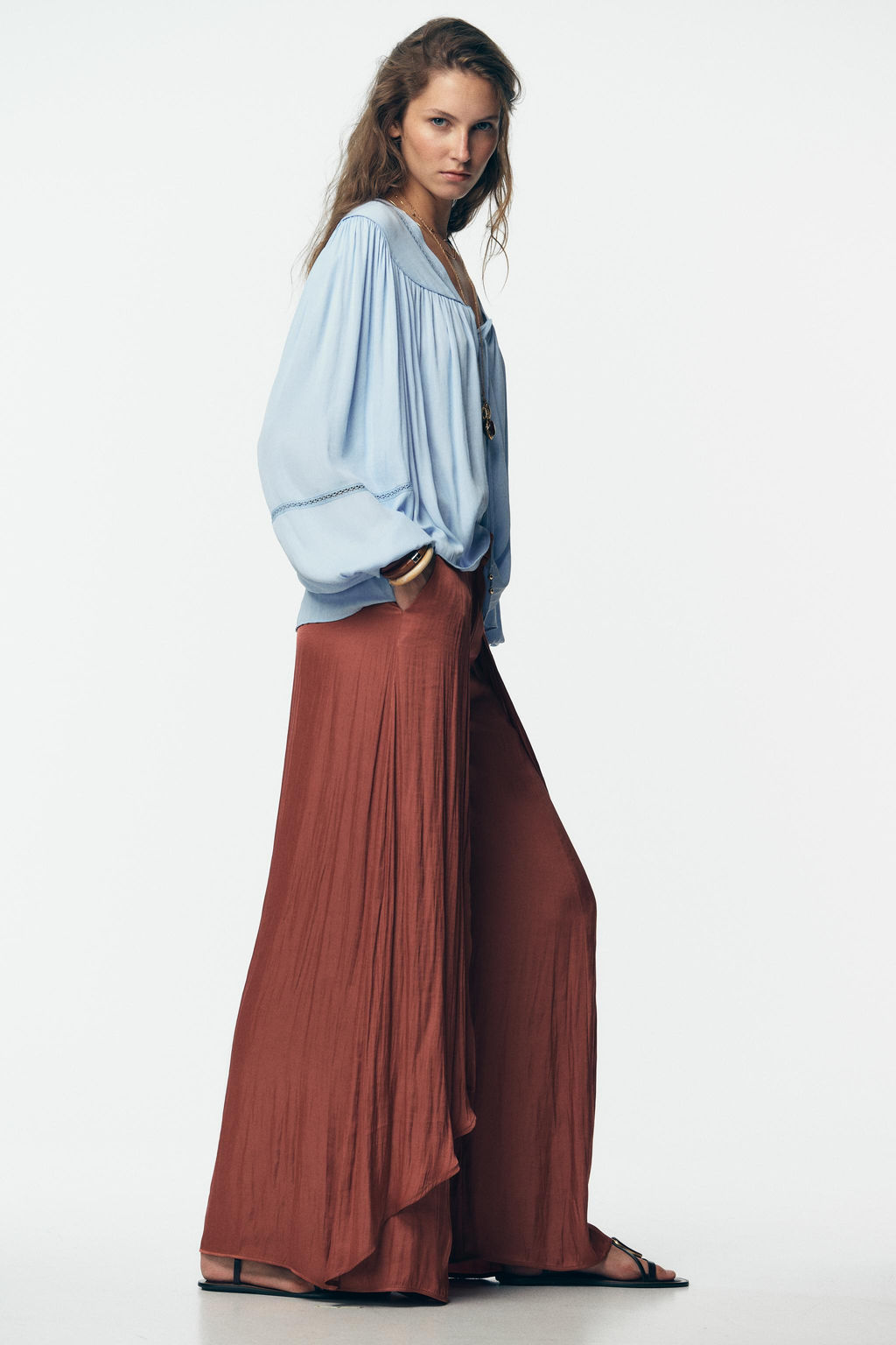FLOWING WIDE-LEG TROUSERS WITH RUFFLES - Zara фото 3