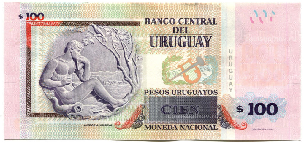 Банкнота 100 песо 2019 года Уругвай