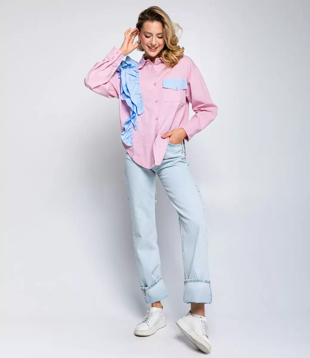 Рубашка #КТ2666, пудровый