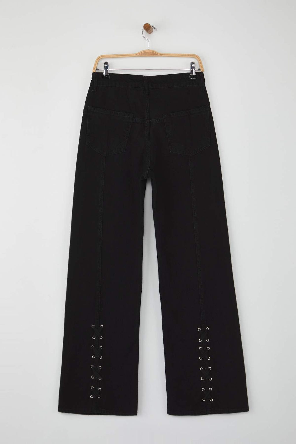 Siyah Yuksek Bel Kusgozu Baglama Detayl? Wide Leg Palazzo Jeans TWOAW26JE00128 - Trendyolmilla фото 6