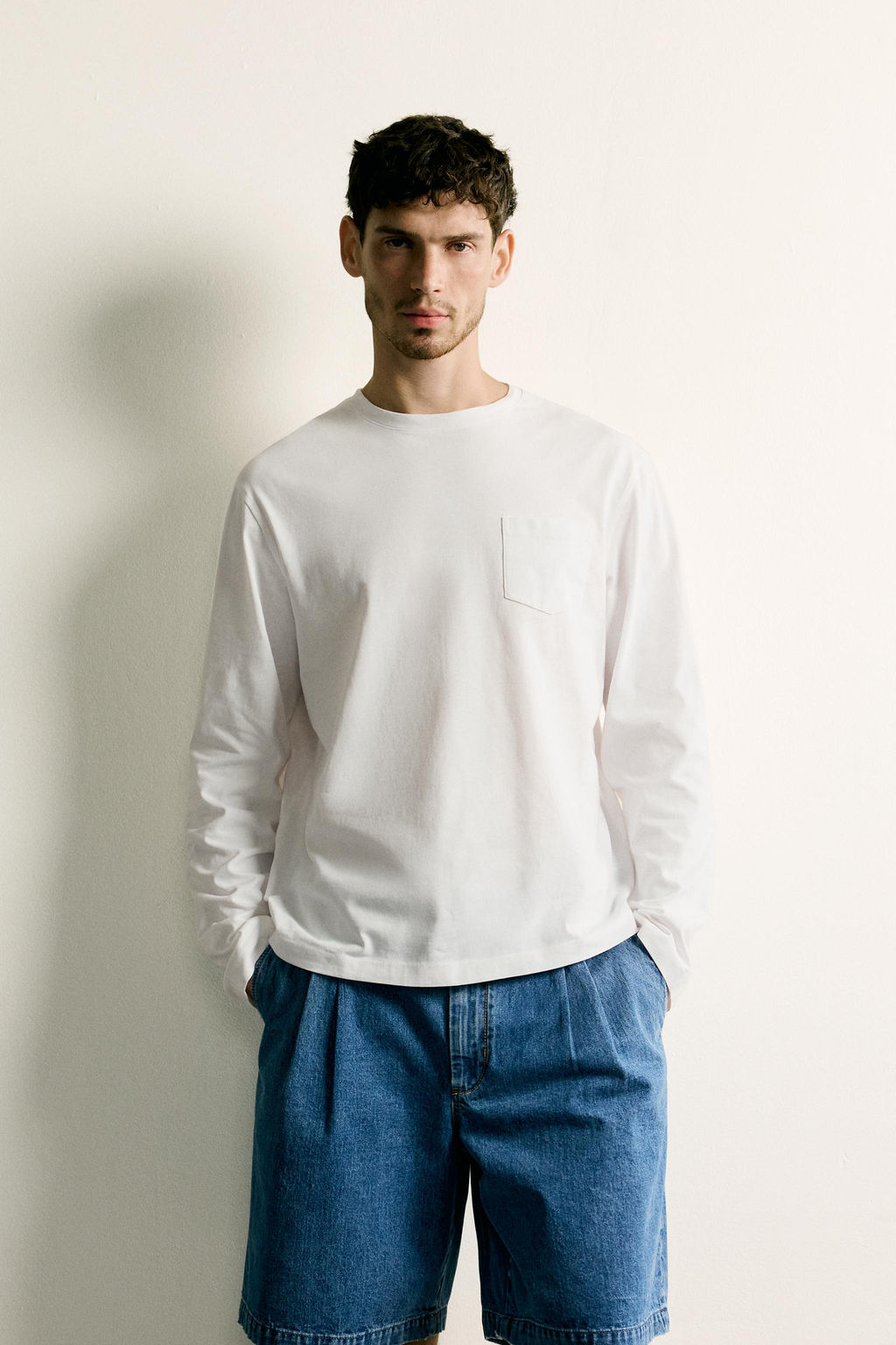 CAMISETA REGULAR FIT MANGA LARGA / Blanco roto - Zara фото 2