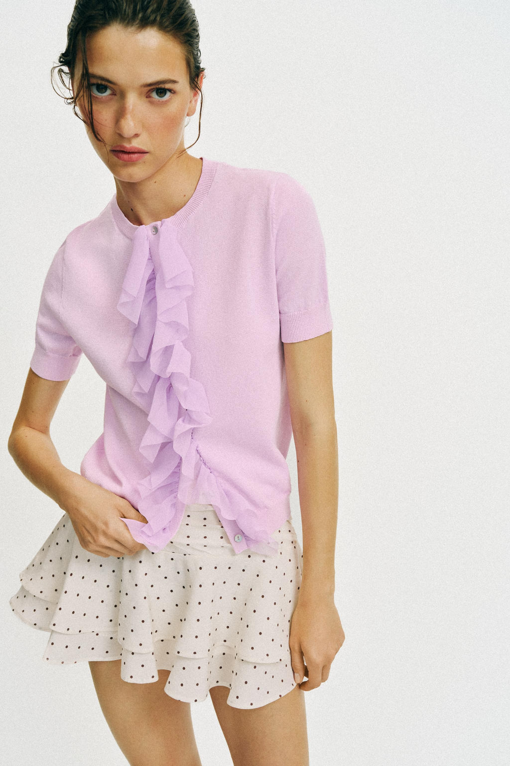 FALDA PANTAL?N VOLANTES LUNARES / Crudo medio - Zara фото 3