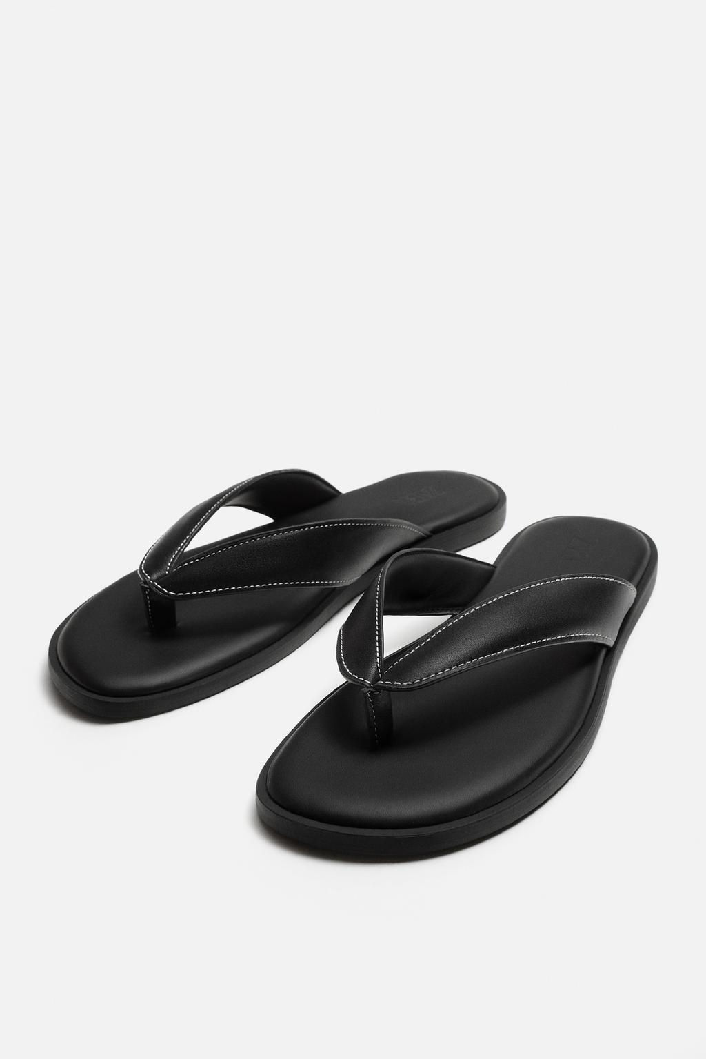 LEATHER SANDALS WITH TOPSTITCHING - Zara фото 6