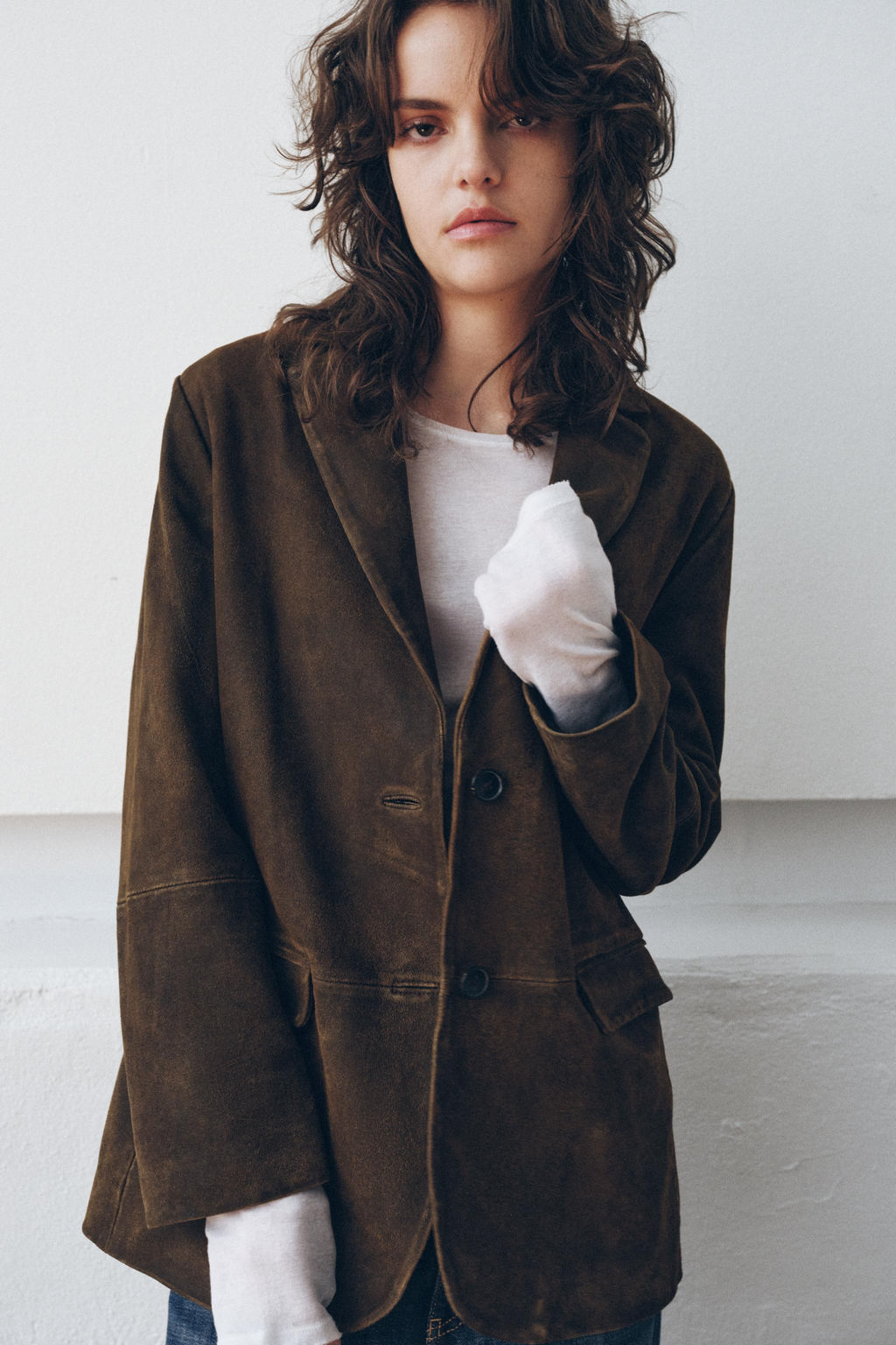 ZW COLLECTION LIMITED EDITION 100% SUEDE LEATHER BLAZER - Zara фото 5