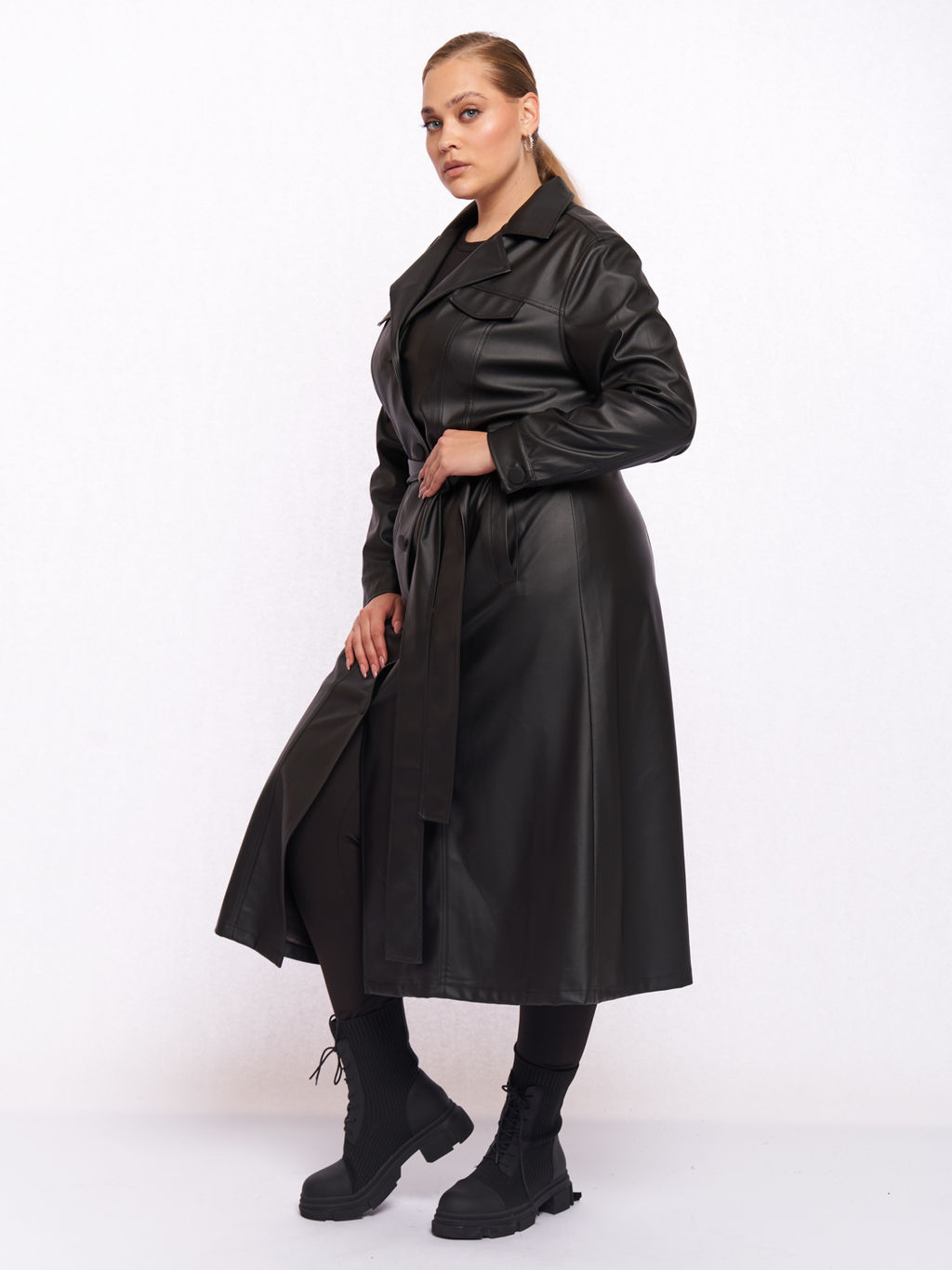 Кожаное пальто PL52109BLK01