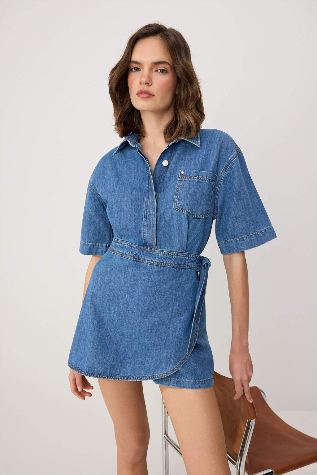 Mavi Gomlek Yaka Denim Tulum TWOSS26TU00017 - Trendyolmilla фото 2