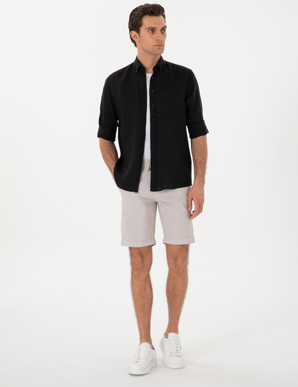 Siyah Regular Fit %100 Keten G_mlek