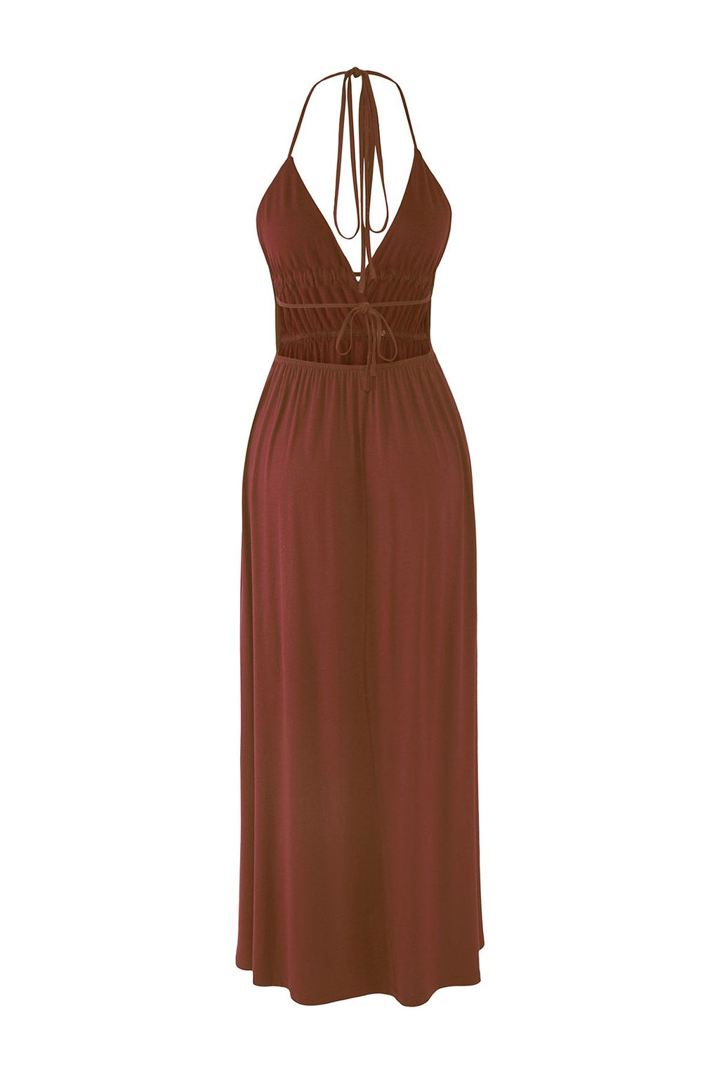 TRENDYOLMILLA Kahverengi Maxi Dokuma Cut Out/Pencere Plaj Elbisesi TBESS25EL00077 фото 12