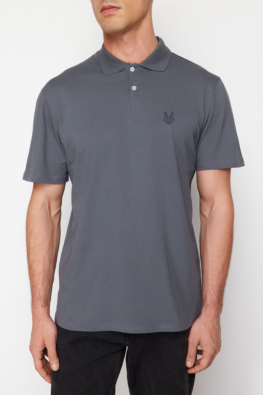 TRENDYOL MAN Antrasit Regular/Normal Kesim Geyik Desenli Polo Yaka T-shirt TMNSS24PO00027 - Trendyolmilla фото 4