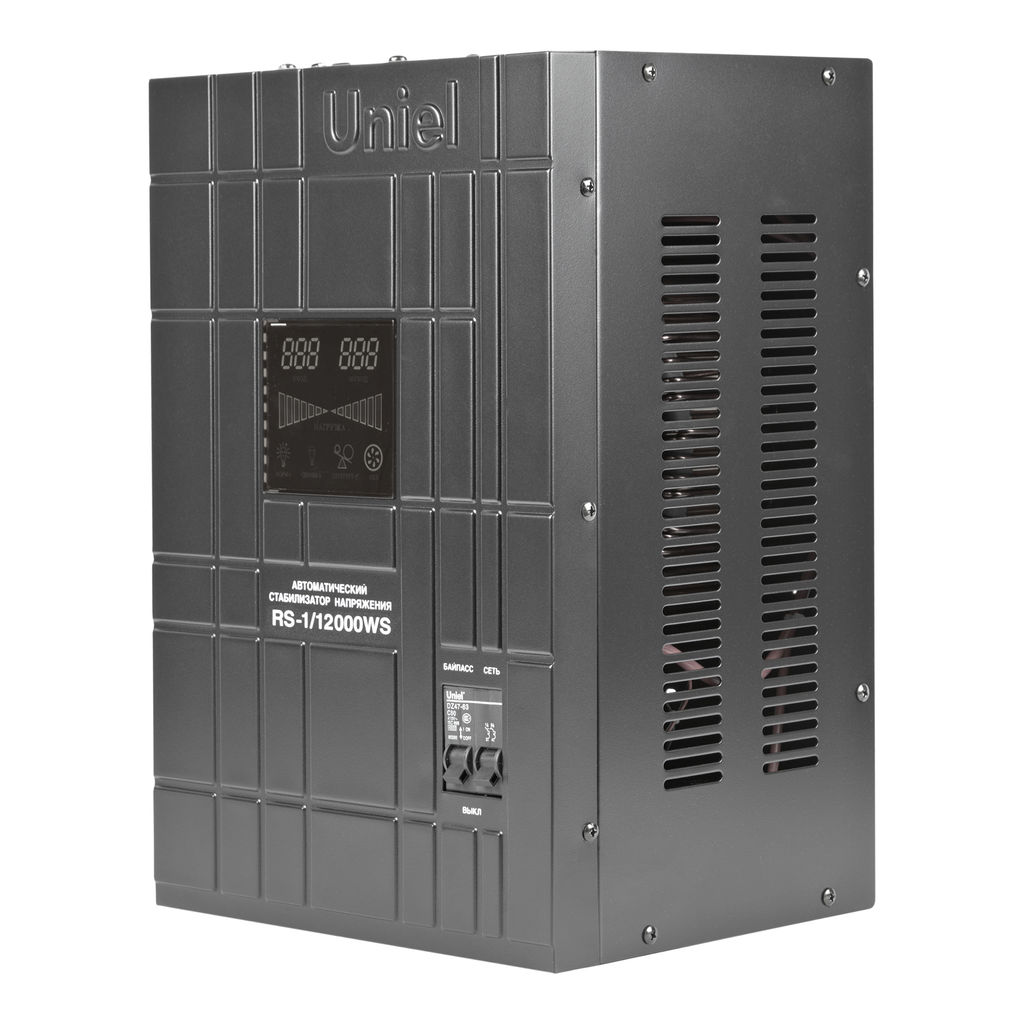 RS-1/12000WS Стабилизатор напряжения Uniel релейный однофазный настенный, с гальванической развязкой, 12000ВА