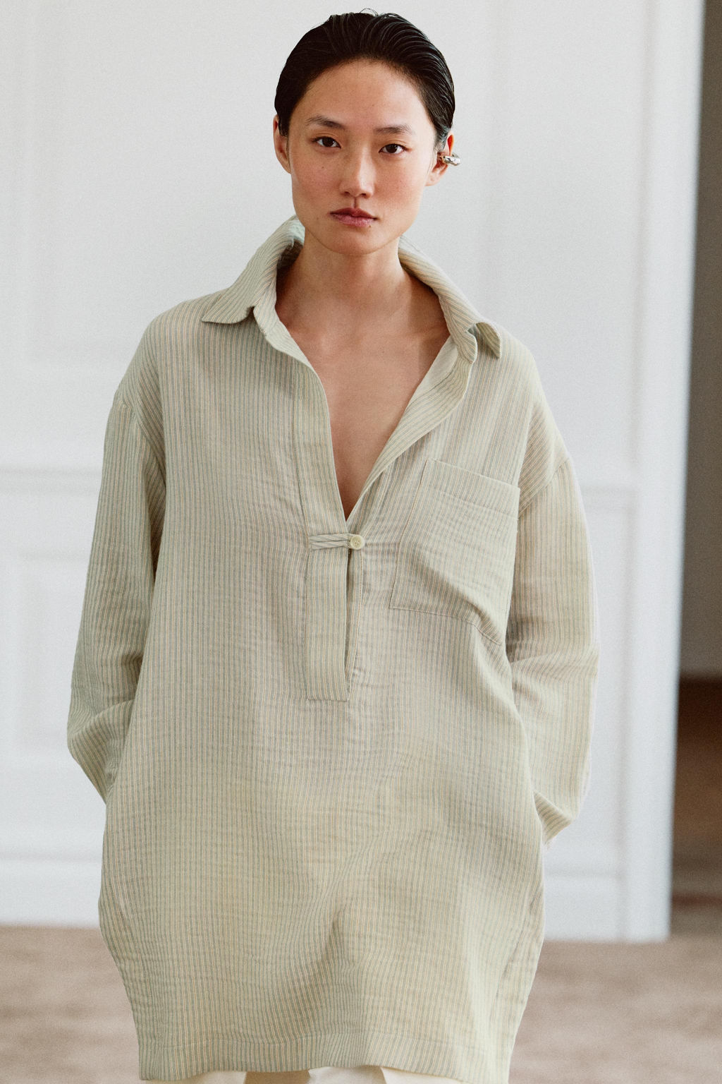CAMISA ASIM?TRICA RAYAS ZW COLLECTION / Verde - Zara фото 4