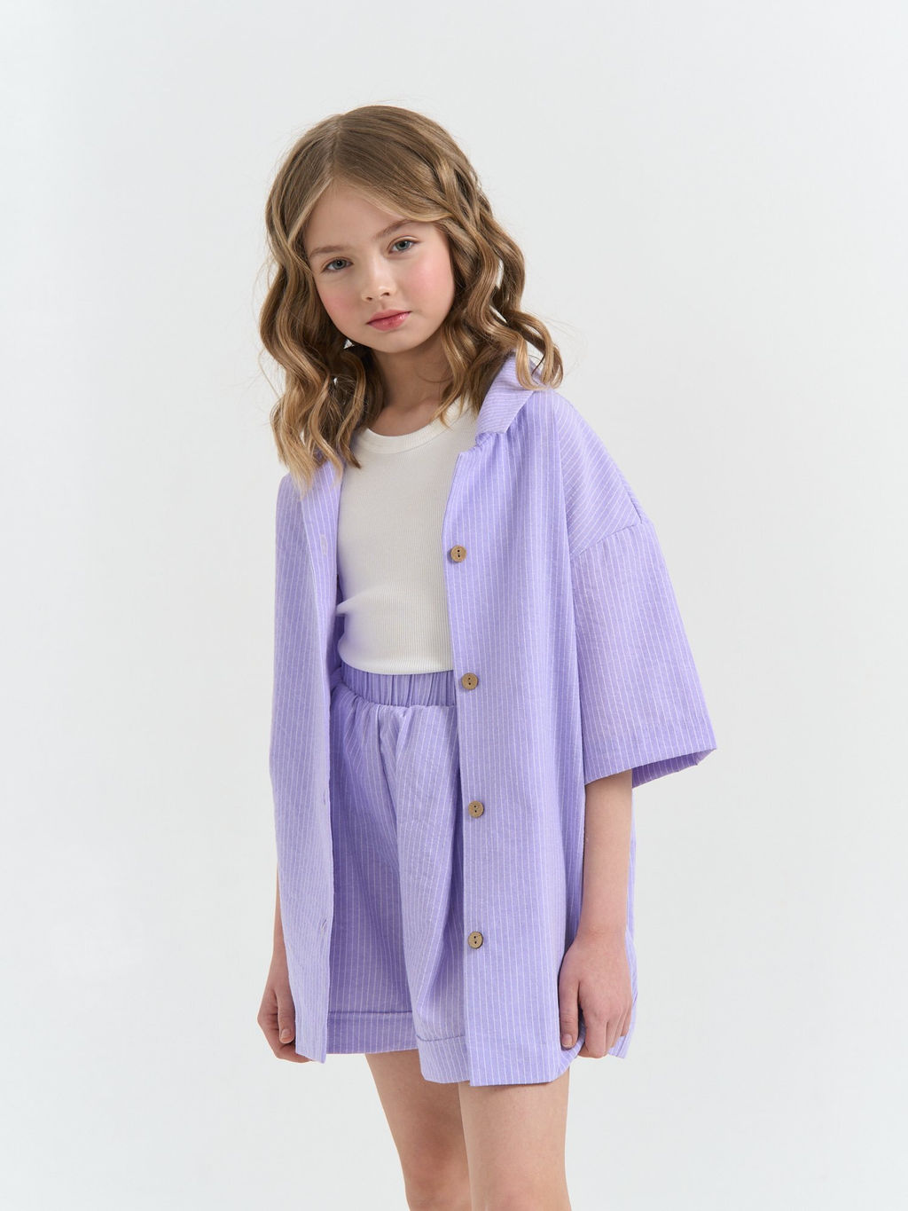 Рубашка хлопковая Лаванда с коротким рукавом 7+ - Bungly фото 5