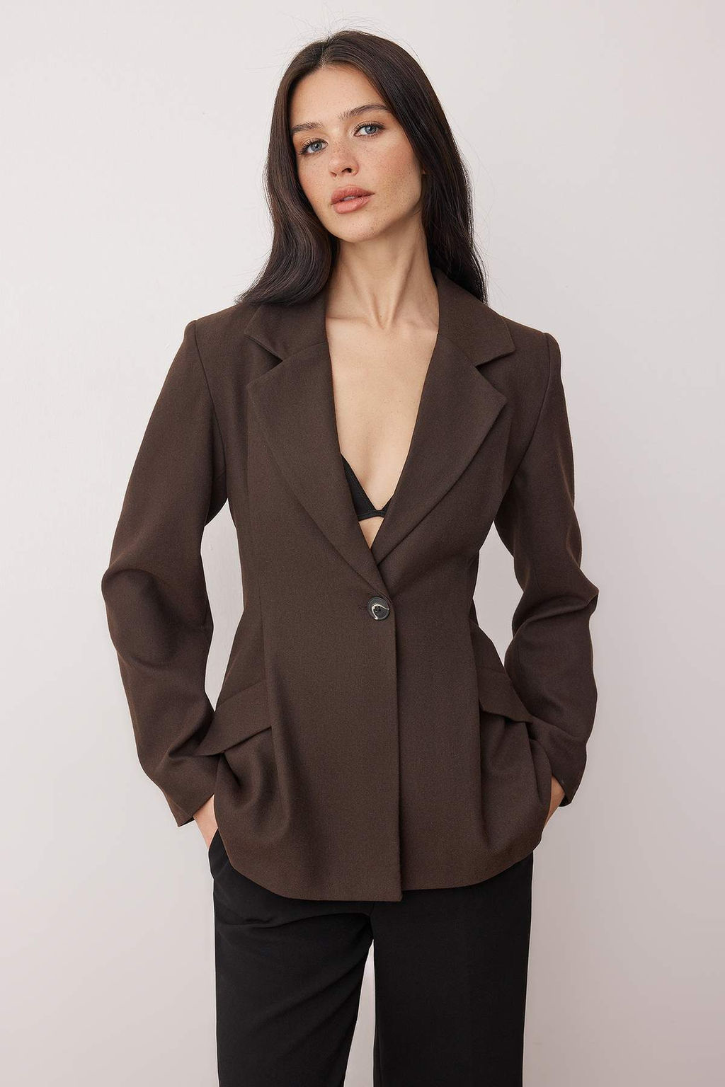 EXCLUSIVE Ozel Koleksiyon Kahverengi Fitted Kase Blazer Ceket TWOAW26BC00054