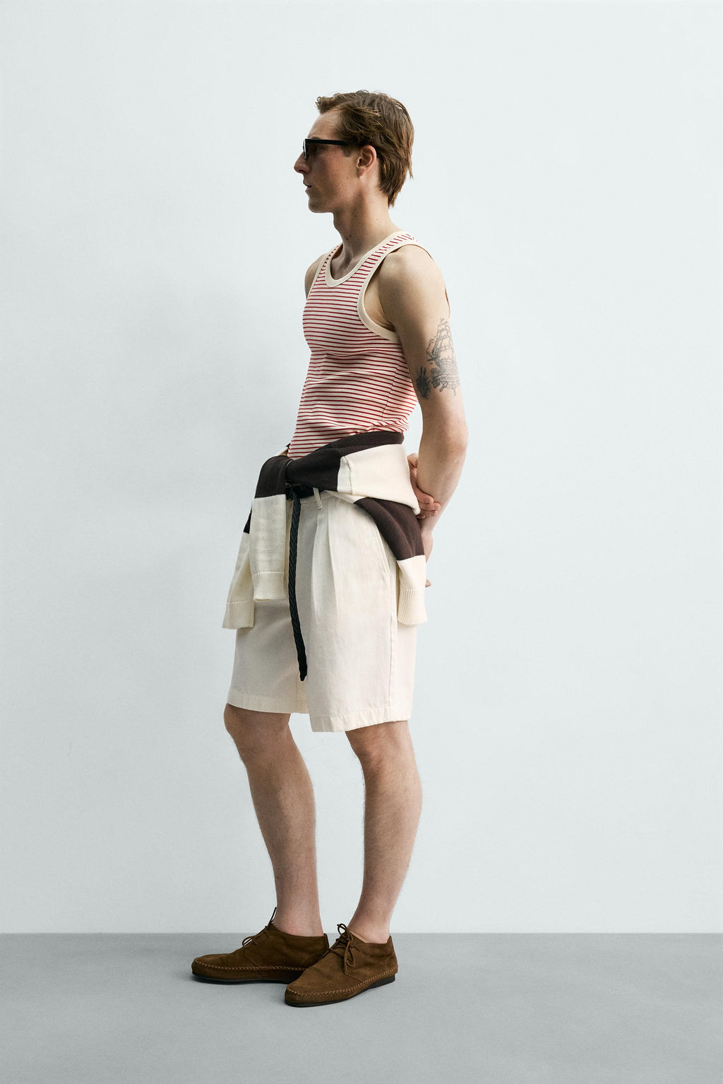 CAMISETA TANK JACQUARD RAYAS X AARON LEVINE / Crudo / Rojo