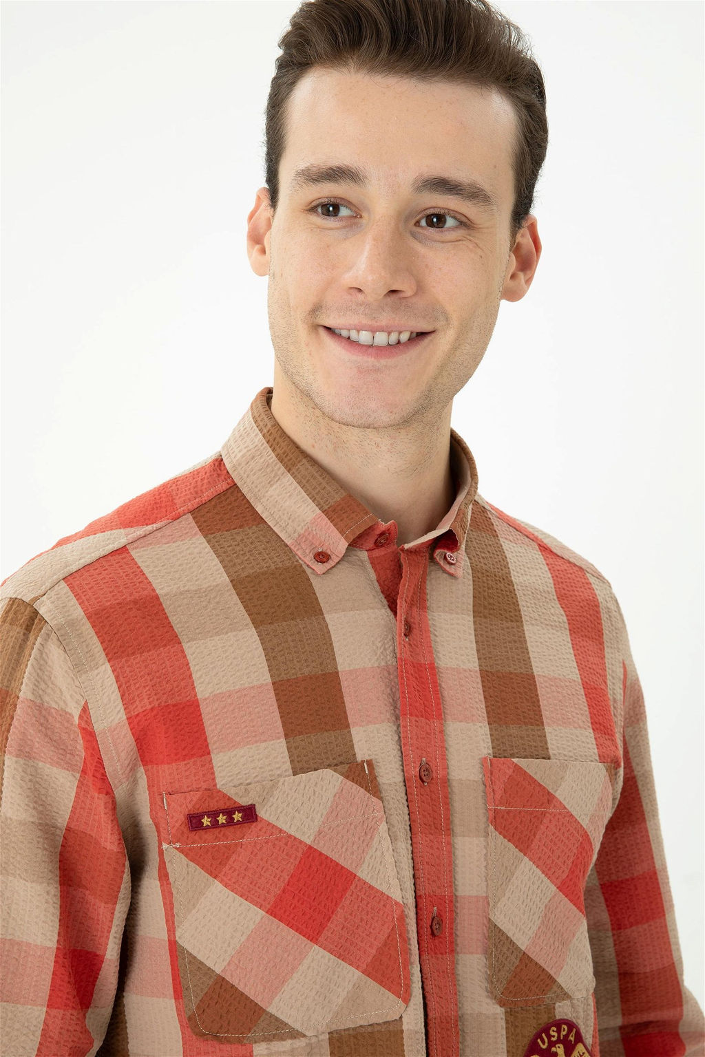 U. S. Polo Assn Мужская рубашка с длинным рукавом кирпичного цвета - U.s. polo assn фото 10