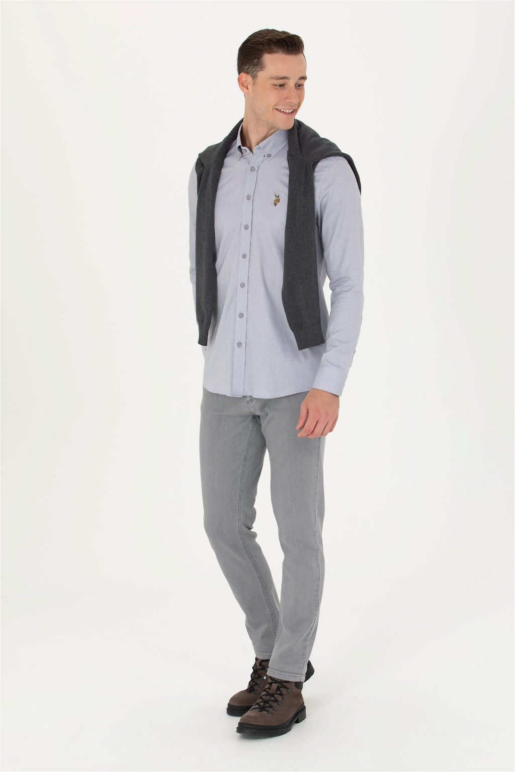 U. S. Polo Assn Мужская серая базовая рубашка с длинным рукавом - U.s. polo assn фото 9